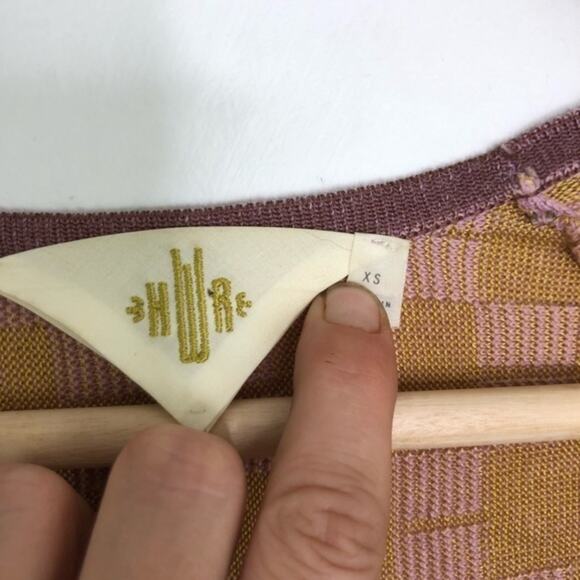 Anthropologie HWR Pink and Gold Checkered Cardigan - Picture 7 of 8